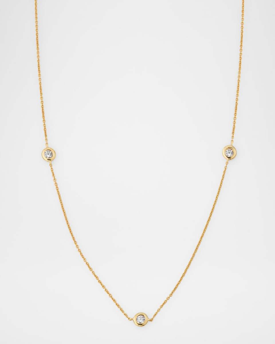 18K Yellow Gold 3 Diamond Dot Necklace, 0.4tcw